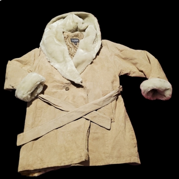 Wilson’s Leather Jacket Coat Faux Fur Long Suede Winter Wilson Tan Size M - Picture 3 of 15